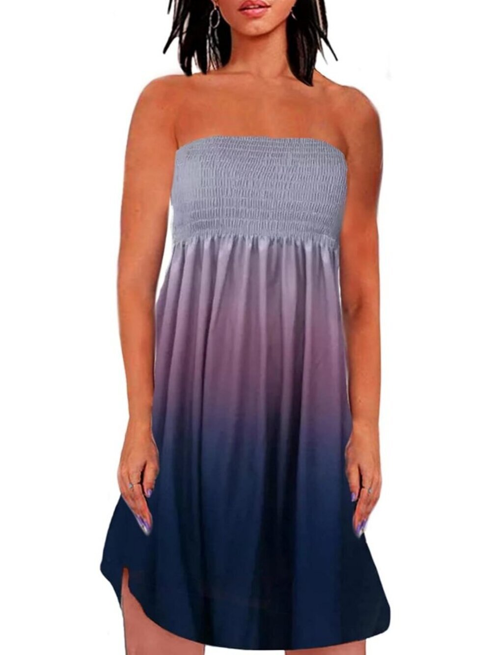 Women's Gradient Strapless Smocked Tube Top for Summer Beach Boho Mini Dress